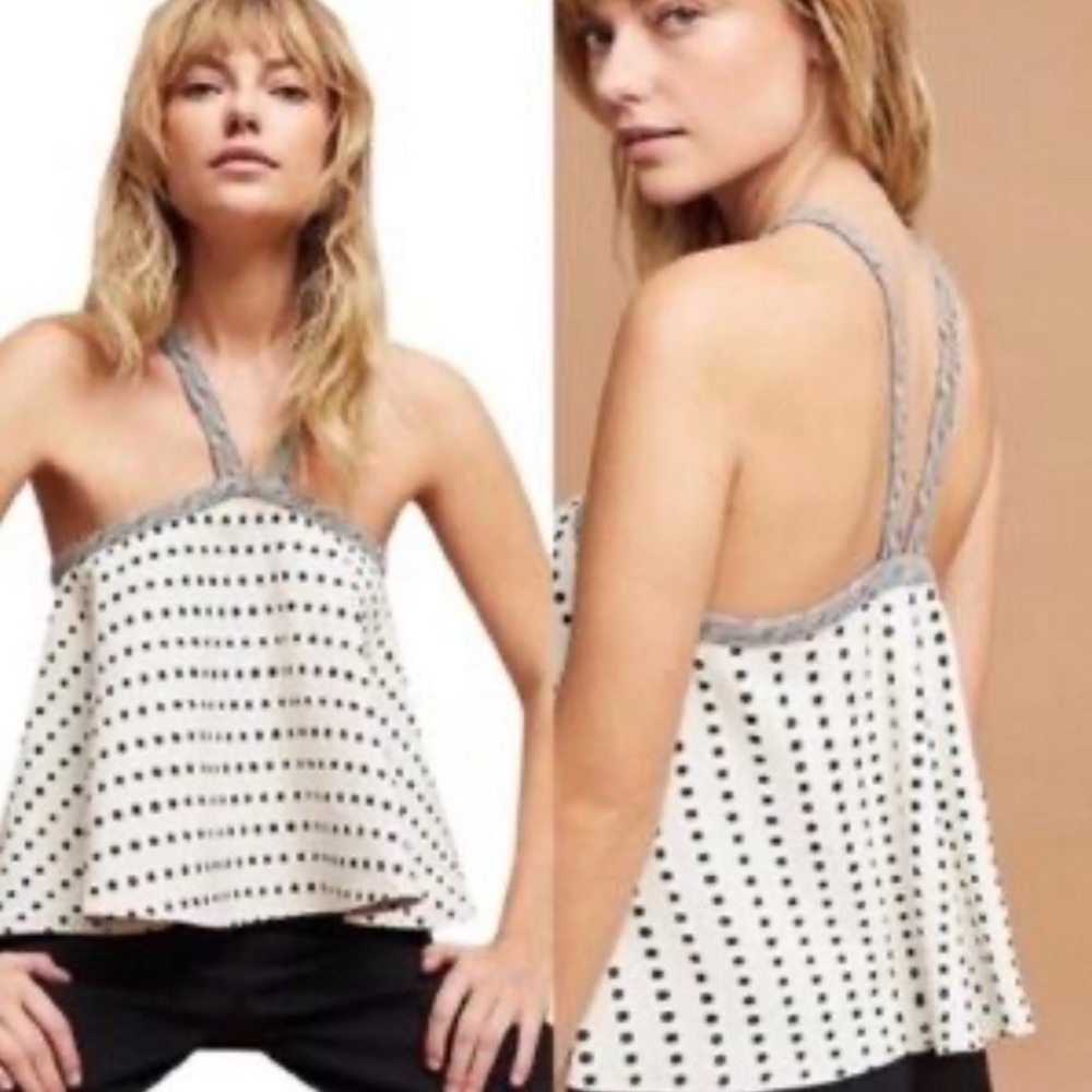 Anthropologie Black and White Polka Dot Tank Top